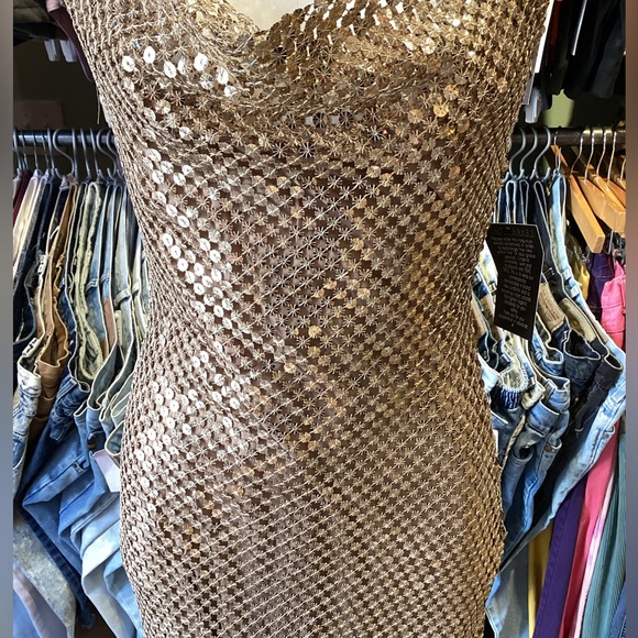 Bria sequins Gold Cowl Neck Slip Midi Dress - Picture 2 of 5